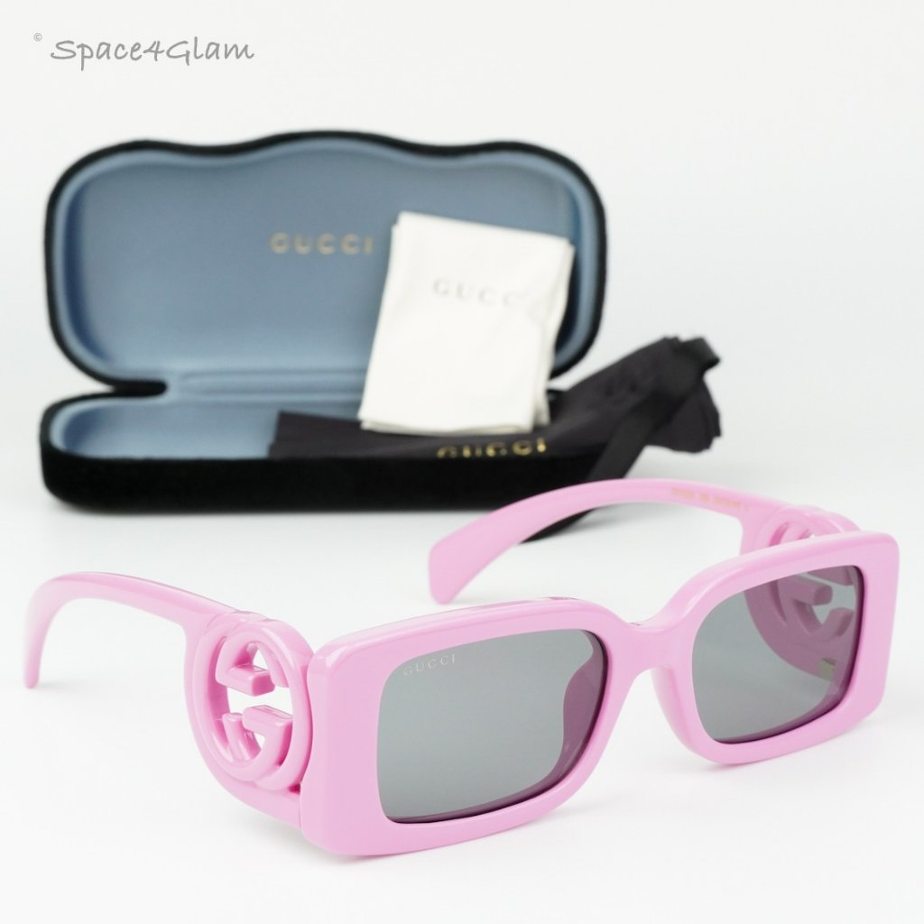 Gucci Women Authentic Sunglasses Pink Grey Rectangle Gg1325s 006 Brand New